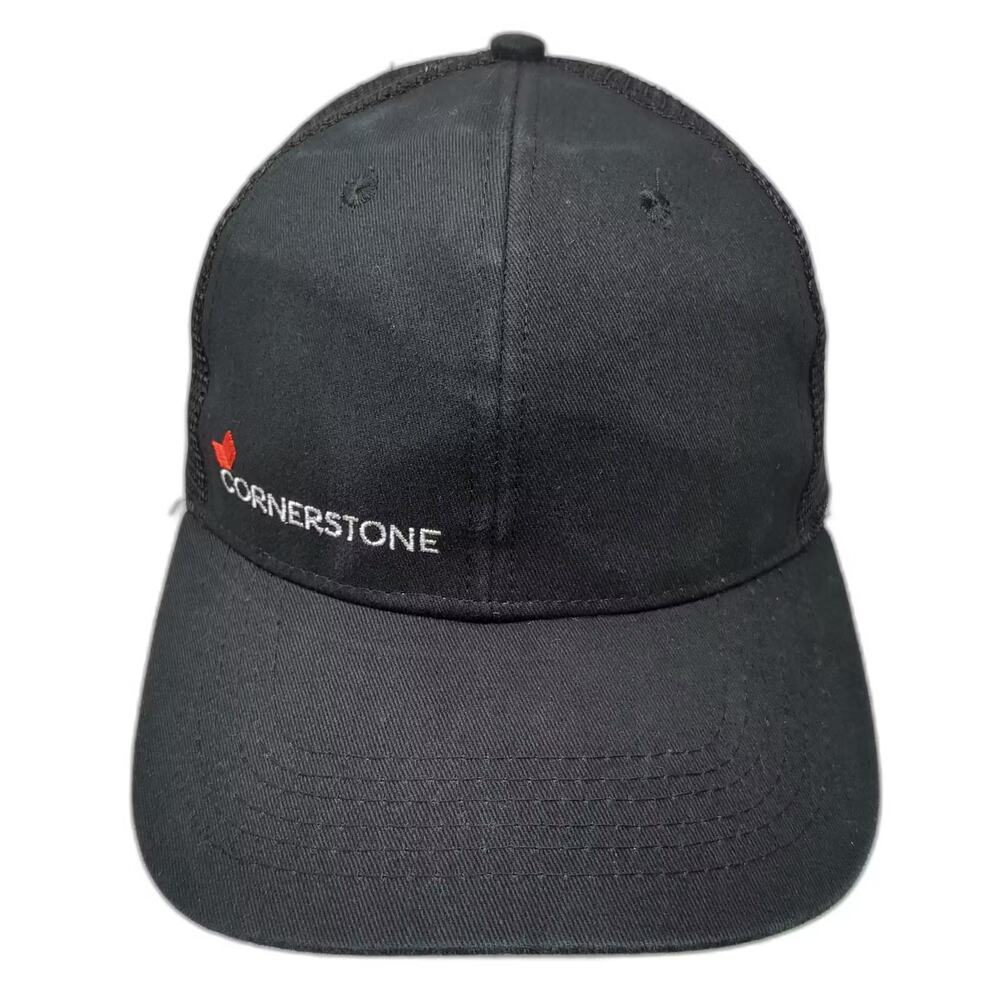 Cornerstone Baseball Cap Black White Mesh Back Embroidered Strapback OS Hat